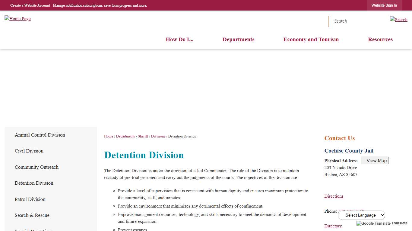 Detention Division | Cochise County, AZ