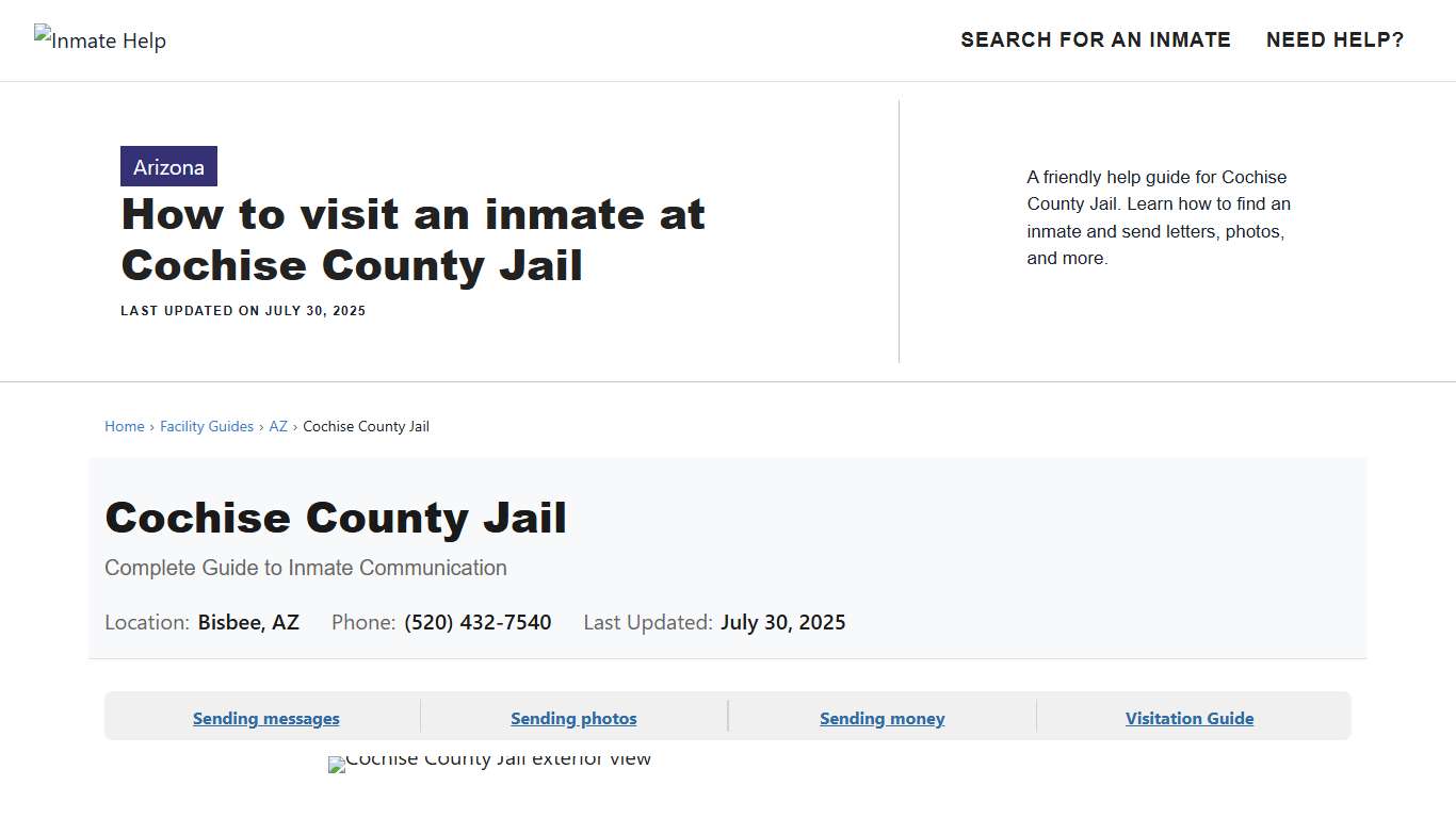 How to visit an inmate at Cochise County Jail - Inmate Help