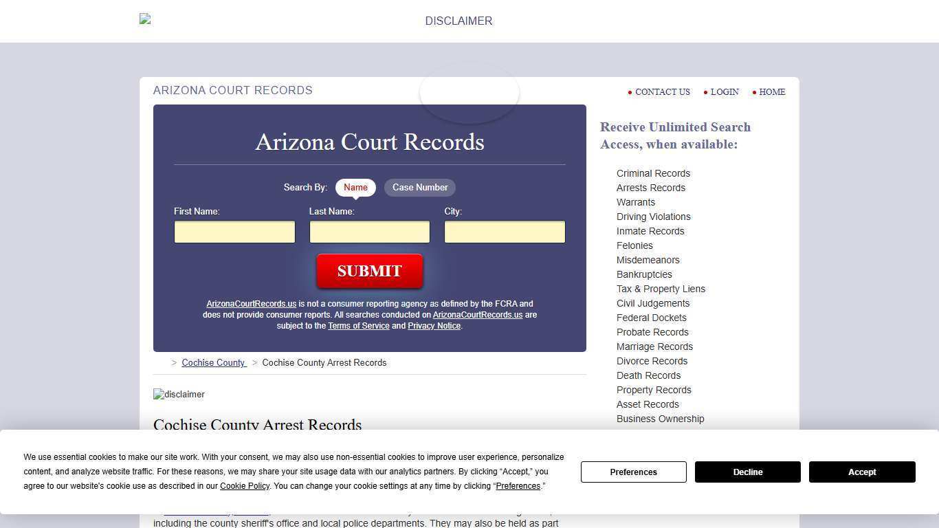 Cochise County Arrest Records | ArizonaCourtRecords.us