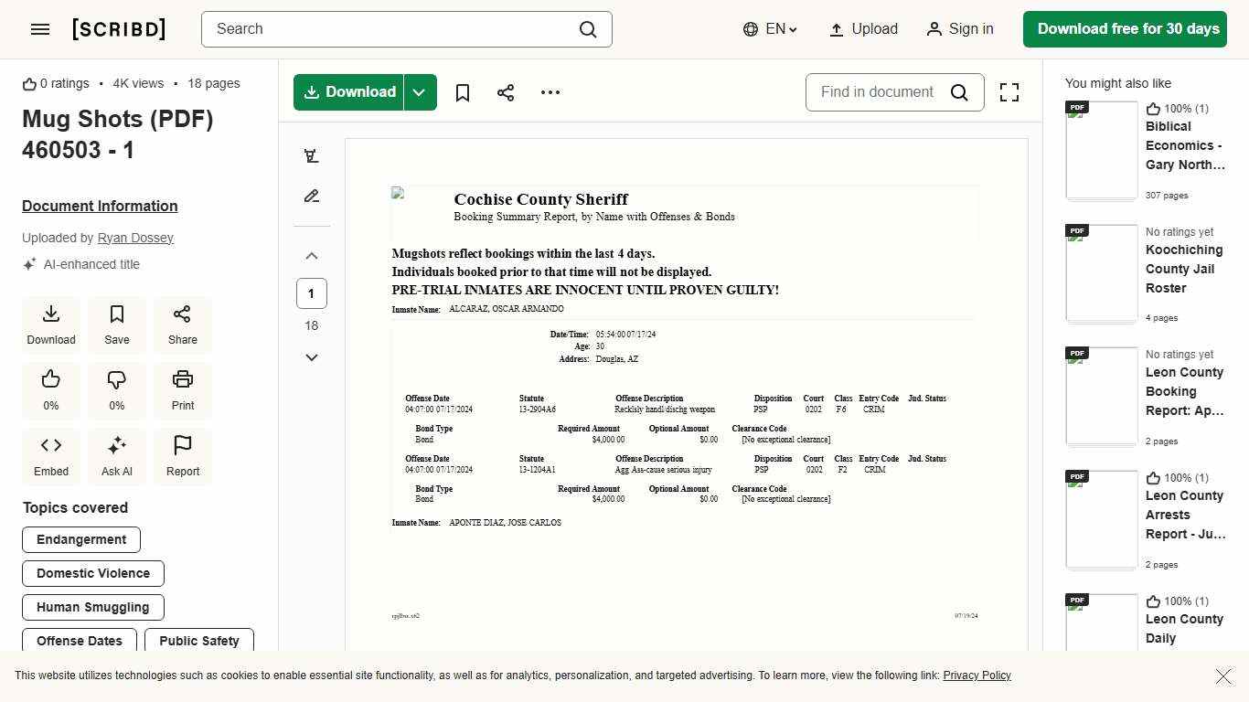 Mug Shots (PDF) 460503 - 1 | PDF | Crimes | Crime & Violence